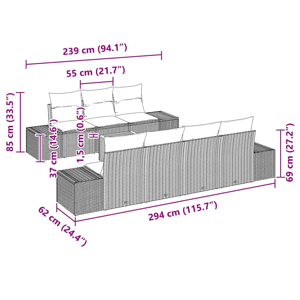 Garten-Sofa-Set mit Kissen 8 pcs Schwarz Poly Rattan