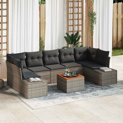 Garten-Sofa-Set mit Kissen 8 pcs Grau Poly Rattan