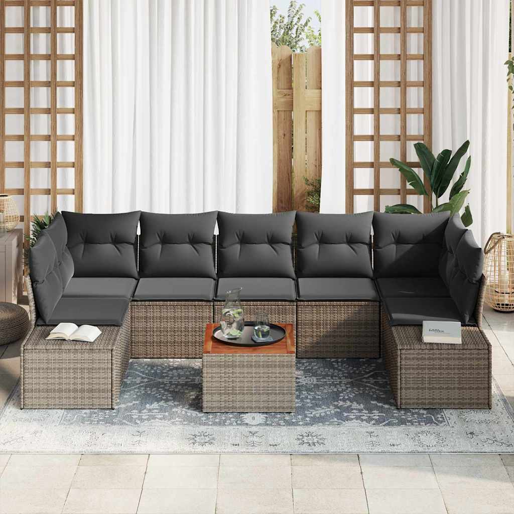 Garten-Sofa-Set mit Kissen 8 pcs Grau Poly Rattan