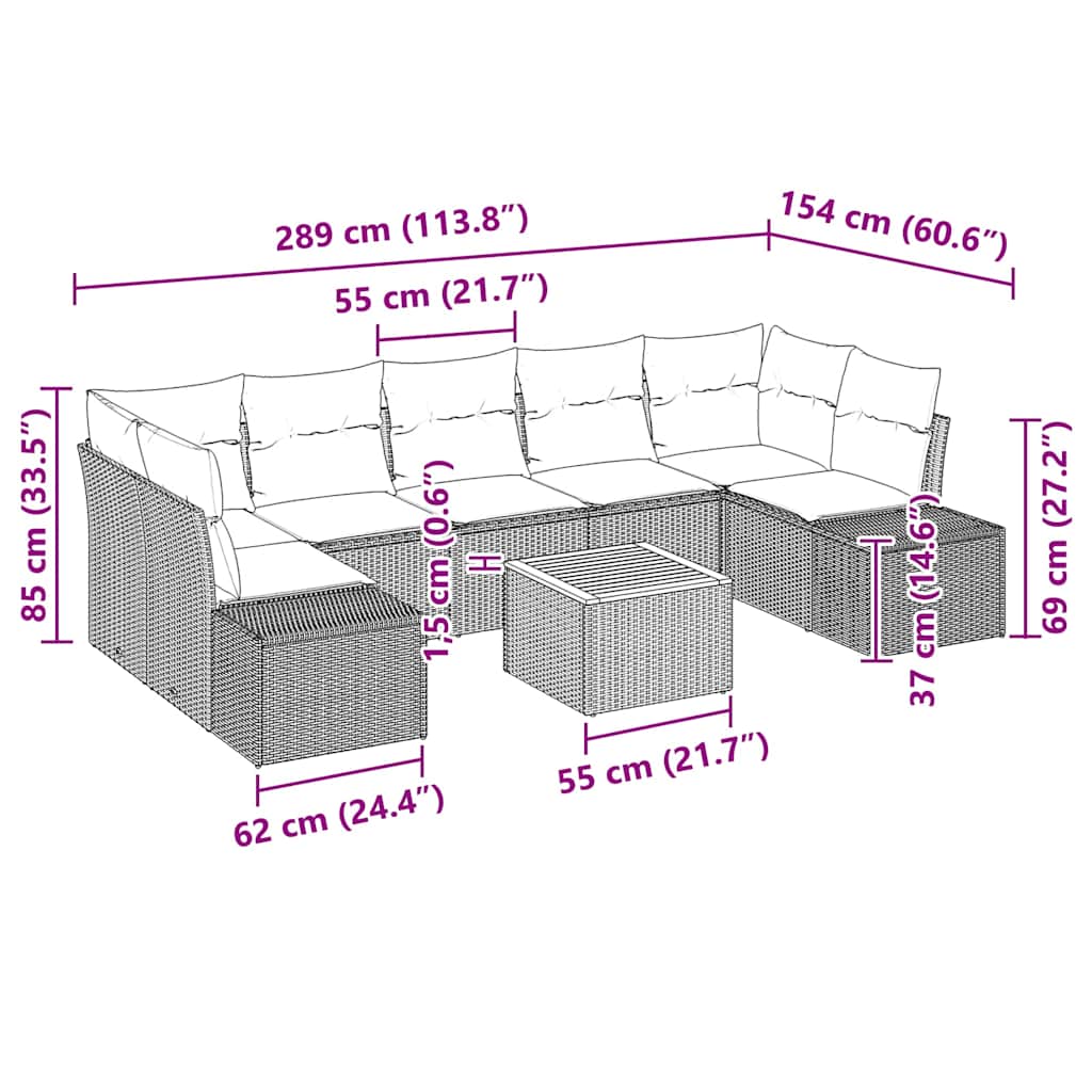 Garten-Sofa-Set mit Kissen 8 pcs Grau Poly Rattan