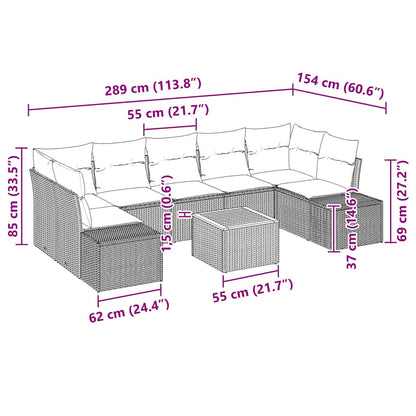 Garten-Sofa-Set mit Kissen 8 pcs Grau Poly Rattan
