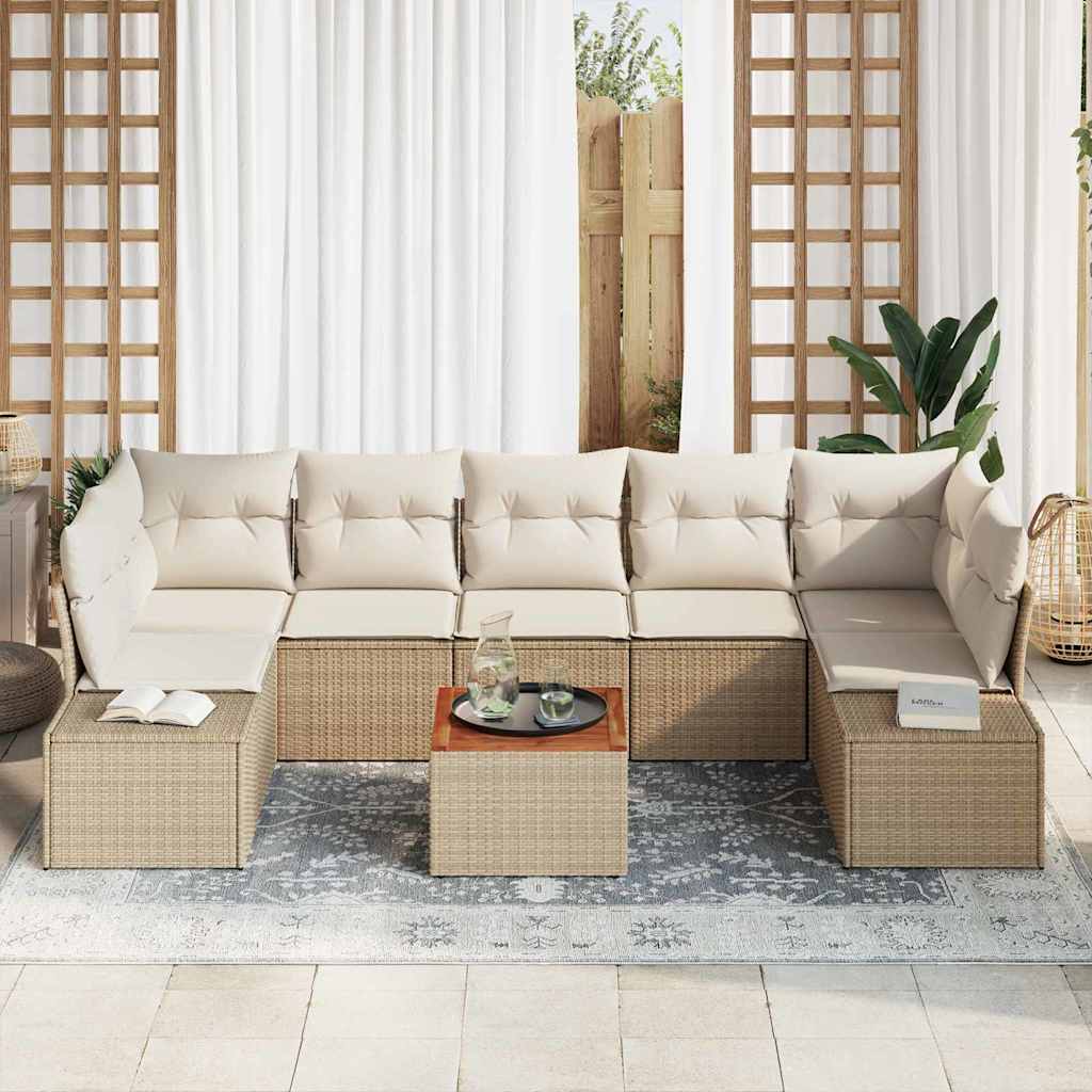Garten-Sofa-Set mit Kissen 8 pcs Beige Poly Rattan
