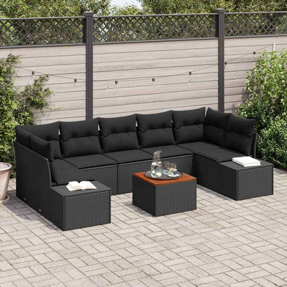 Garten-Sofa-Set mit Kissen 8 pcs Schwarz Poly Rattan