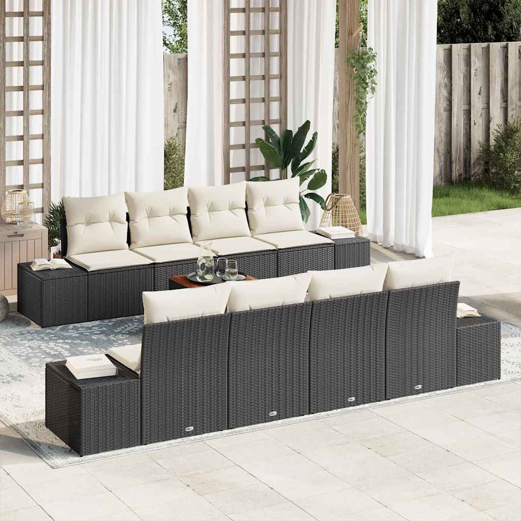 Garten-Sofa-Set mit Kissen 9 pcs Schwarz Poly Rattan