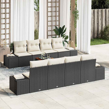 Garten-Sofa-Set mit Kissen 9 pcs Schwarz Poly Rattan