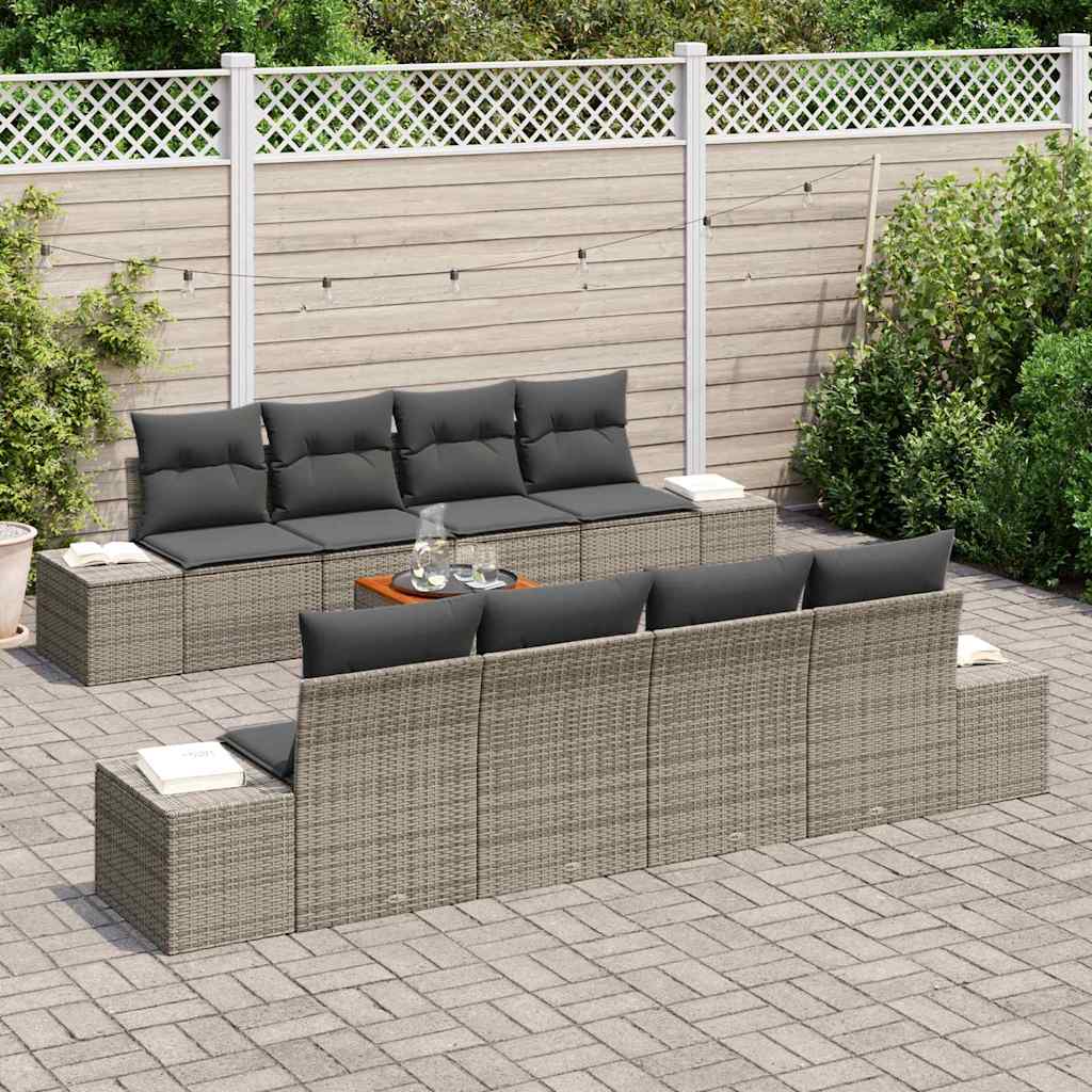 Garten-Sofa-Set mit Kissen 9 pcs Grau Poly Rattan