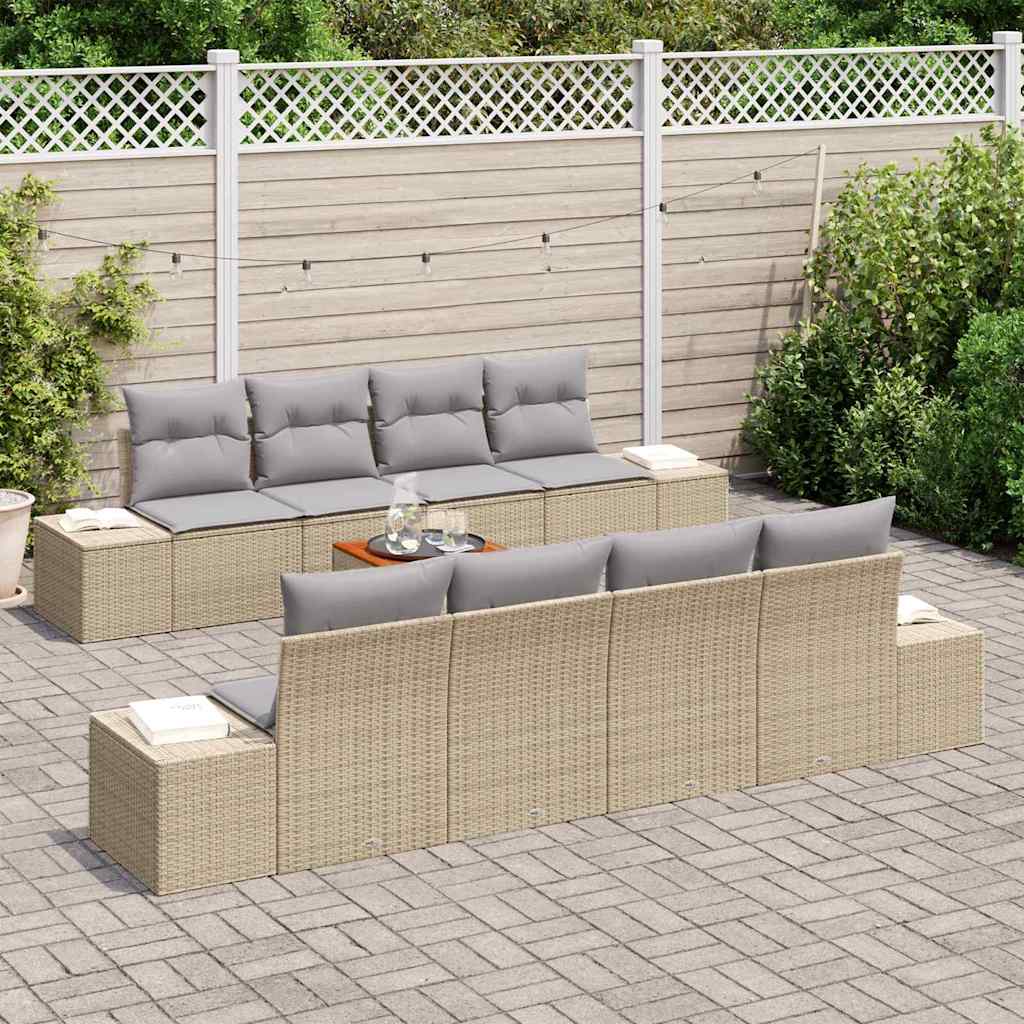 Garten-Sofa-Set mit Kissen 9 pcs Beige Poly Rattan