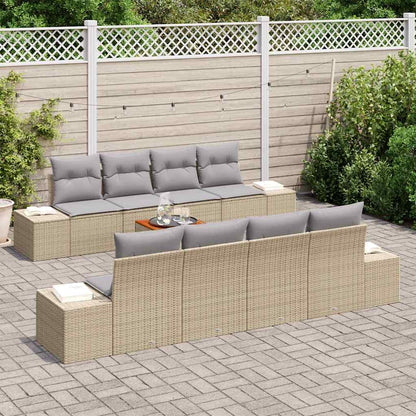 Garten-Sofa-Set mit Kissen 9 pcs Beige Poly Rattan