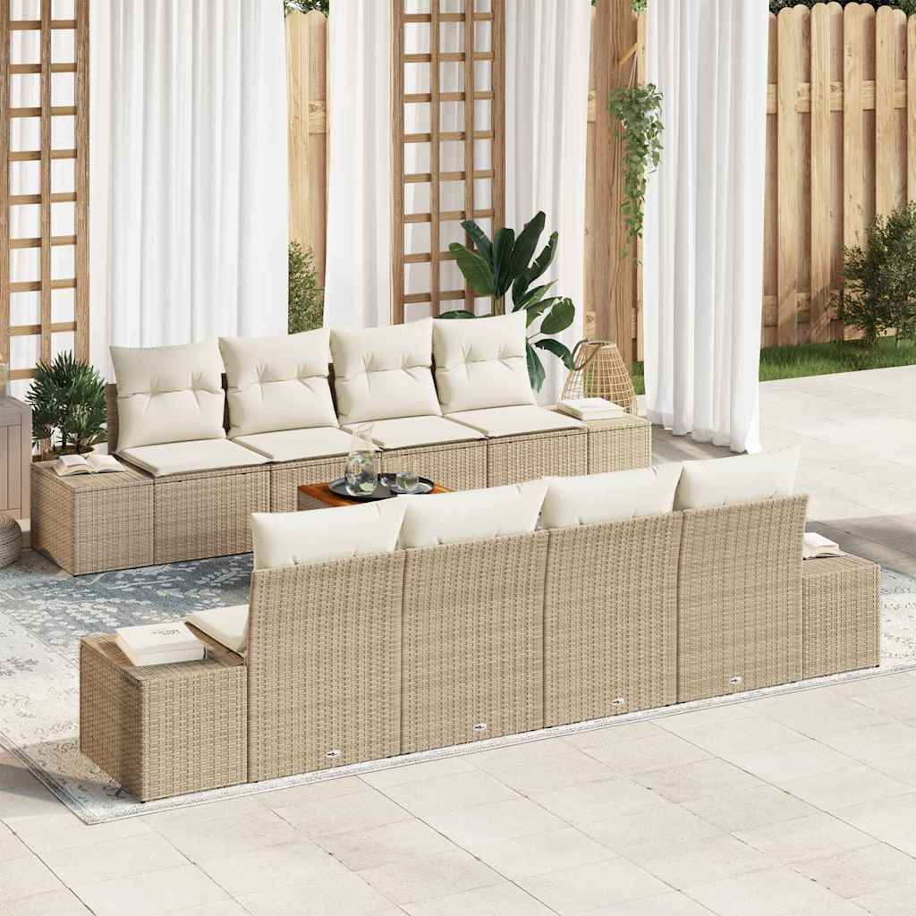 Garten-Sofa-Set mit Kissen 9 pcs Beige Poly Rattan