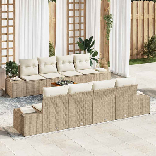 Garten-Sofa-Set mit Kissen 9 pcs Beige Poly Rattan