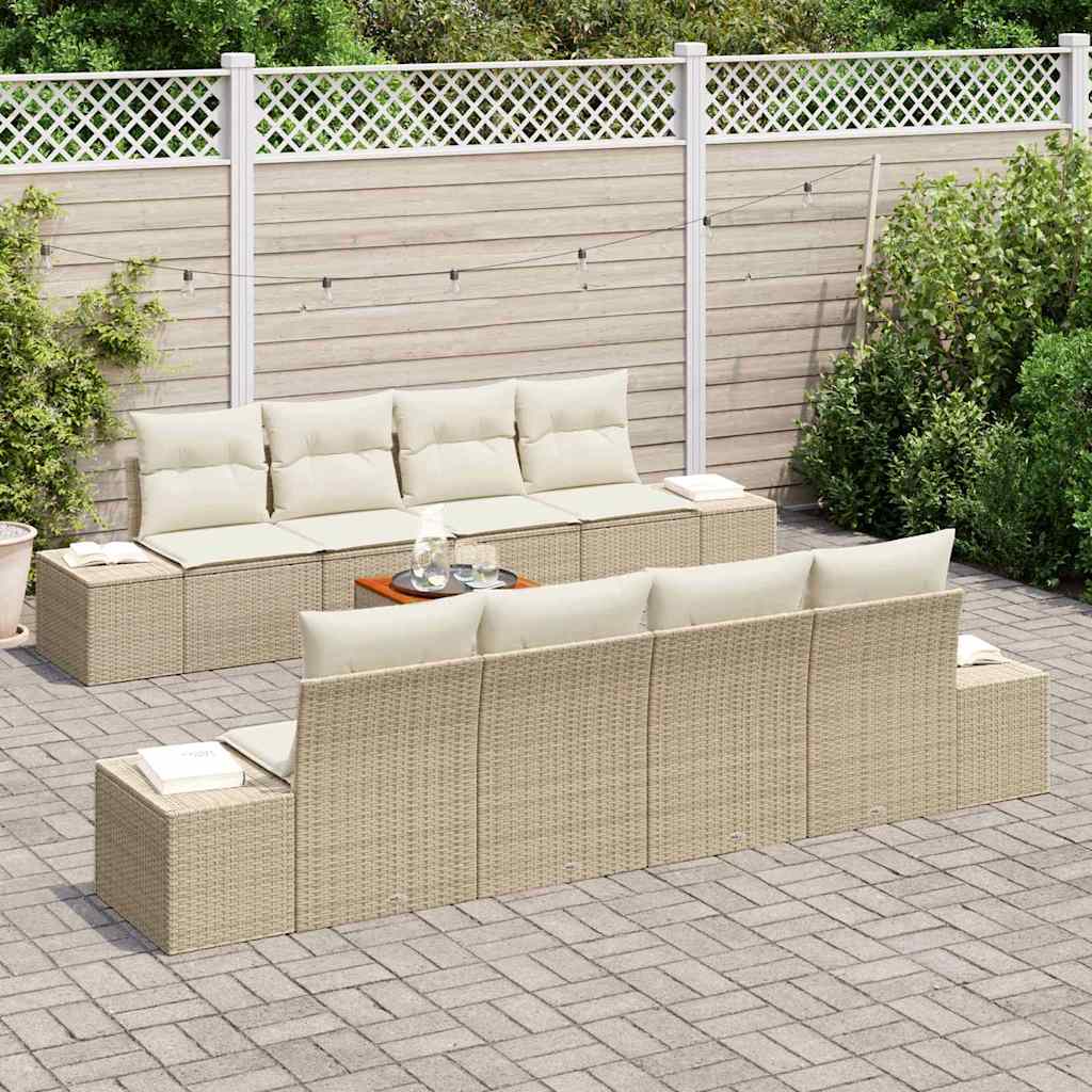 Garten-Sofa-Set mit Kissen 9 pcs Beige Poly Rattan