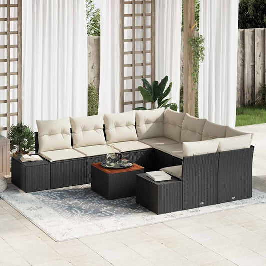 Garten-Sofa-Set mit Kissen 9 pcs Schwarz Poly Rattan
