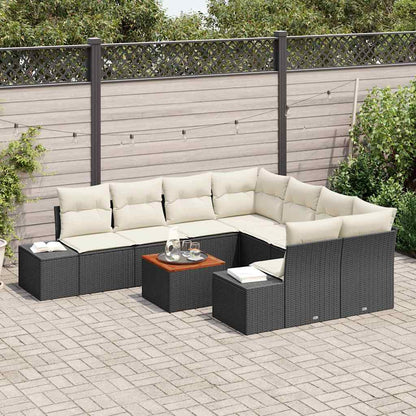Garten-Sofa-Set mit Kissen 9 pcs Schwarz Poly Rattan