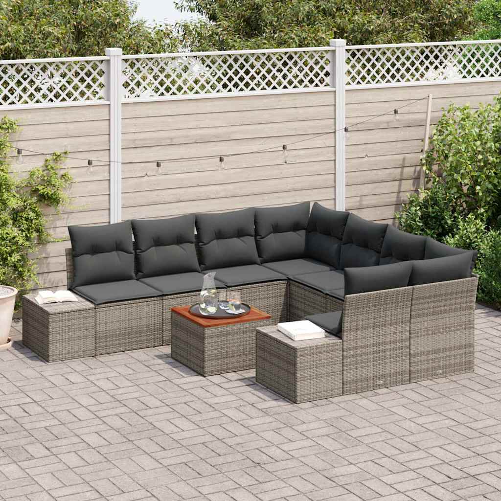 Garten-Sofa-Set mit Kissen 9 pcs Grau Poly Rattan
