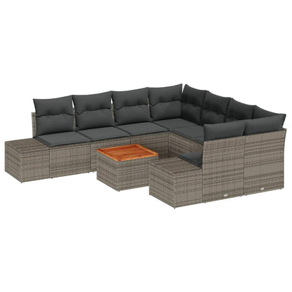 Garten-Sofa-Set mit Kissen 9 pcs Grau Poly Rattan
