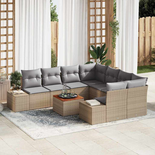 Garten-Sofa-Set mit Kissen 9 pcs Beige Poly Rattan