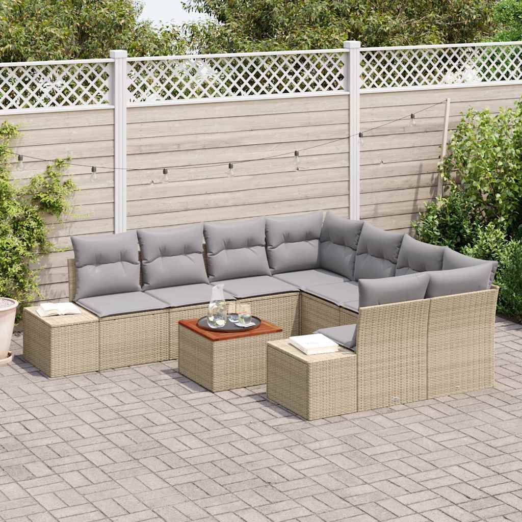Garten-Sofa-Set mit Kissen 9 pcs Beige Poly Rattan
