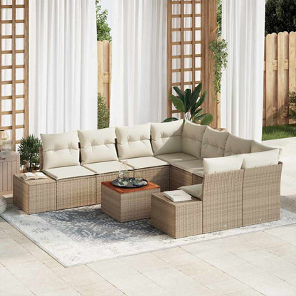 Garten-Sofa-Set mit Kissen 9 pcs Beige Poly Rattan