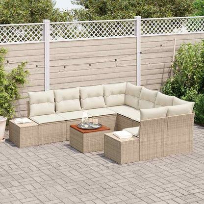 Garten-Sofa-Set mit Kissen 9 pcs Beige Poly Rattan