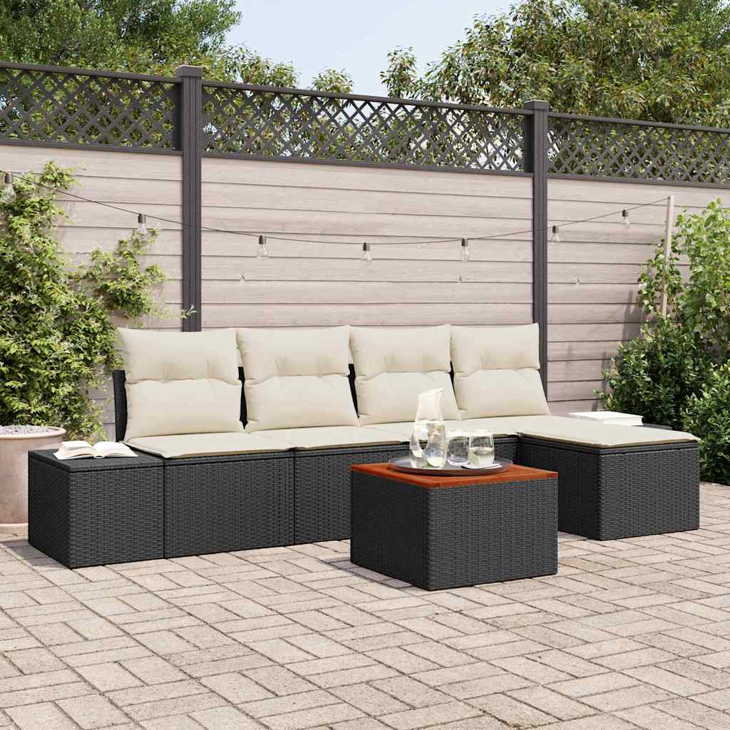 Garten-Sofa-Set mit Kissen 6 pcs Schwarz Poly Rattan