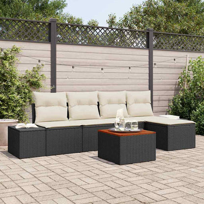 Garten-Sofa-Set mit Kissen 6 pcs Schwarz Poly Rattan