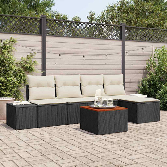 Garten-Sofa-Set mit Kissen 6 pcs Schwarz Poly Rattan