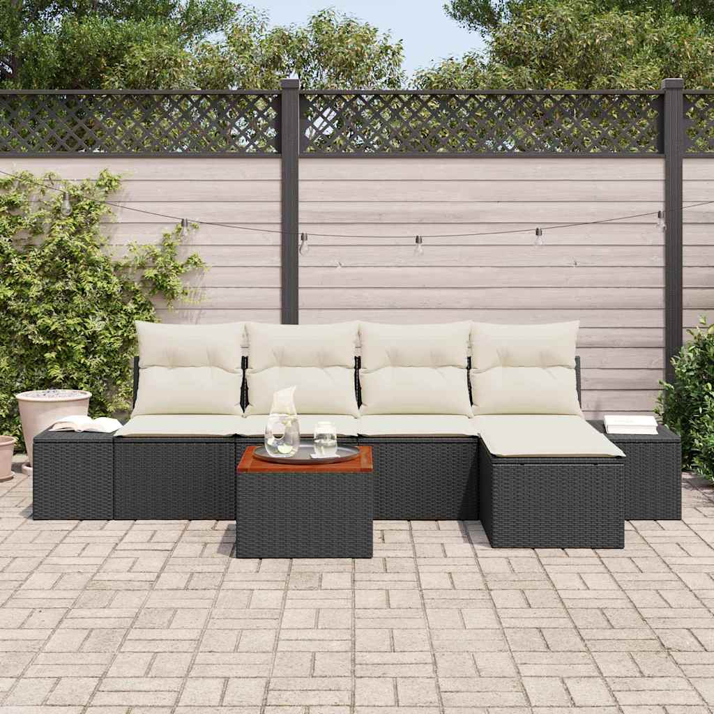 Garten-Sofa-Set mit Kissen 6 pcs Schwarz Poly Rattan