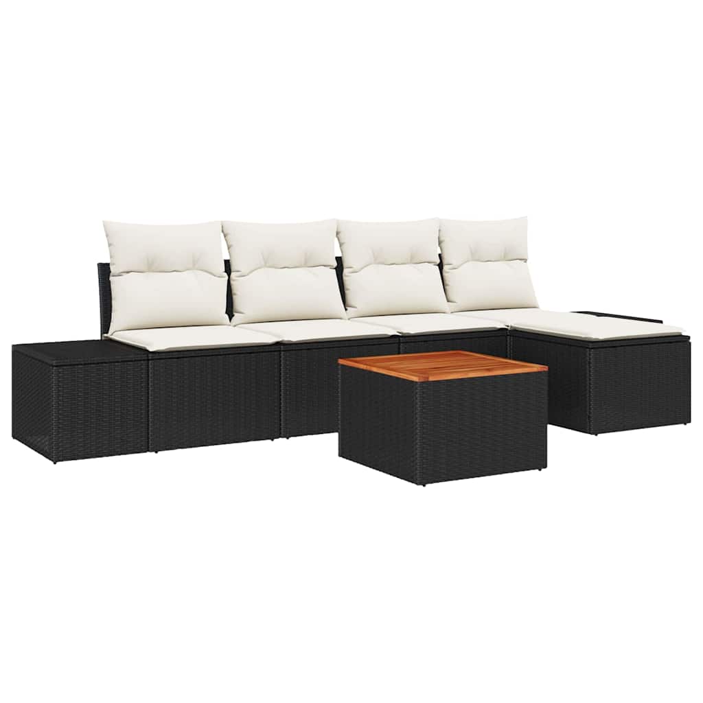 Garten-Sofa-Set mit Kissen 6 pcs Schwarz Poly Rattan