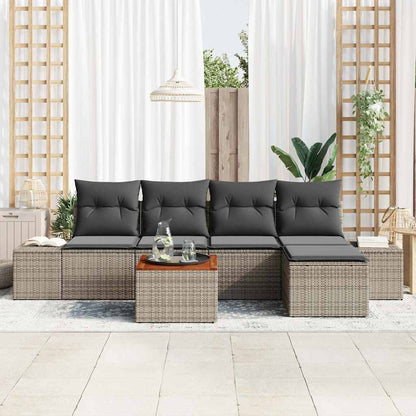 Garten-Sofa-Set mit Kissen 6 pcs Grau Poly Rattan