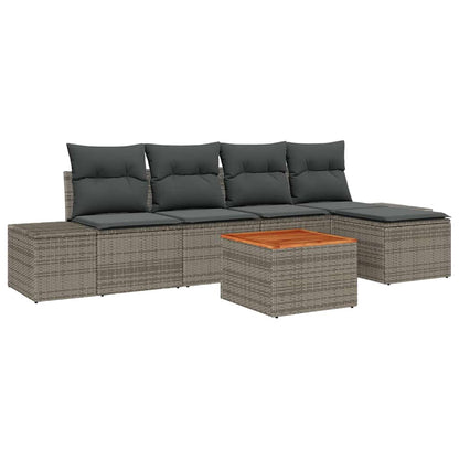 Garten-Sofa-Set mit Kissen 6 pcs Grau Poly Rattan
