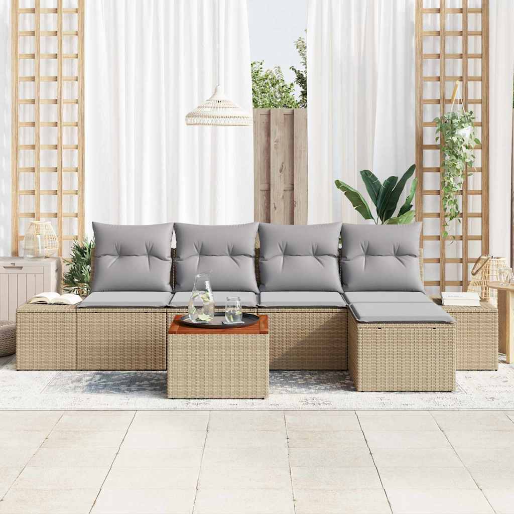 Garten-Sofa-Set mit Kissen 6 pcs Beige Poly Rattan