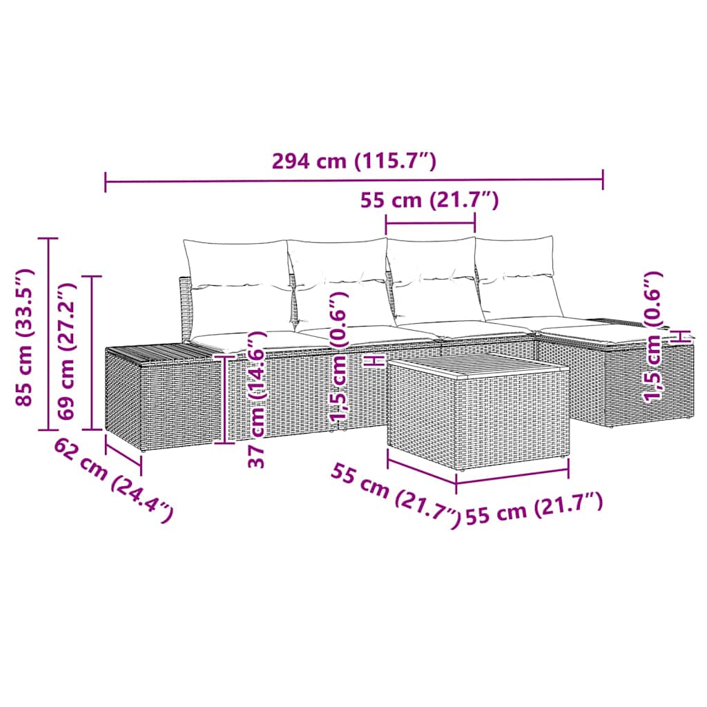 Garten-Sofa-Set mit Kissen 6 pcs Beige Poly Rattan