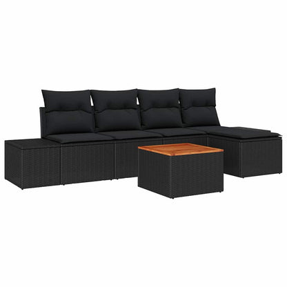Garten-Sofa-Set mit Kissen 6 pcs Schwarz Poly Rattan