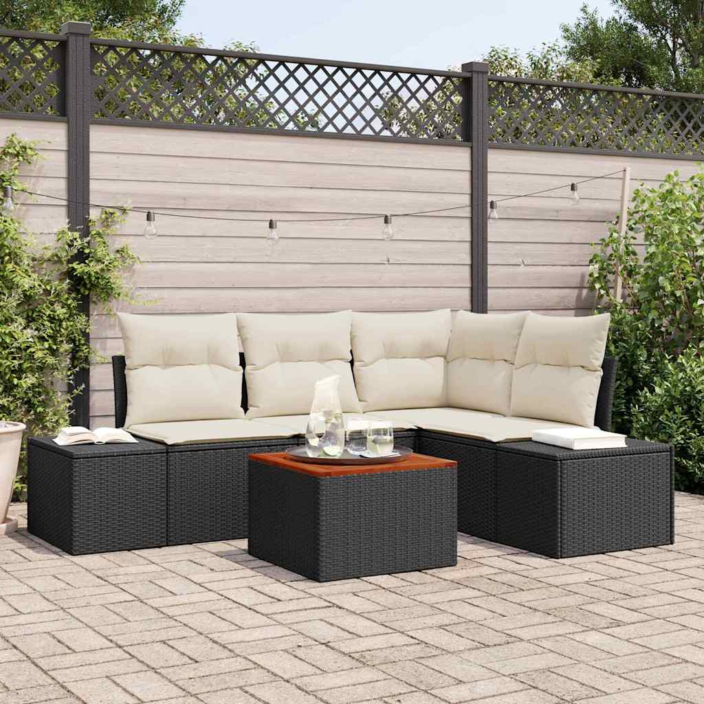 Garten-Sofa-Set mit Kissen 5 pcs Schwarz Poly Rattan