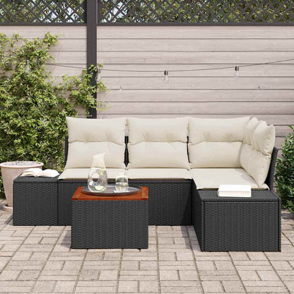 Garten-Sofa-Set mit Kissen 5 pcs Schwarz Poly Rattan