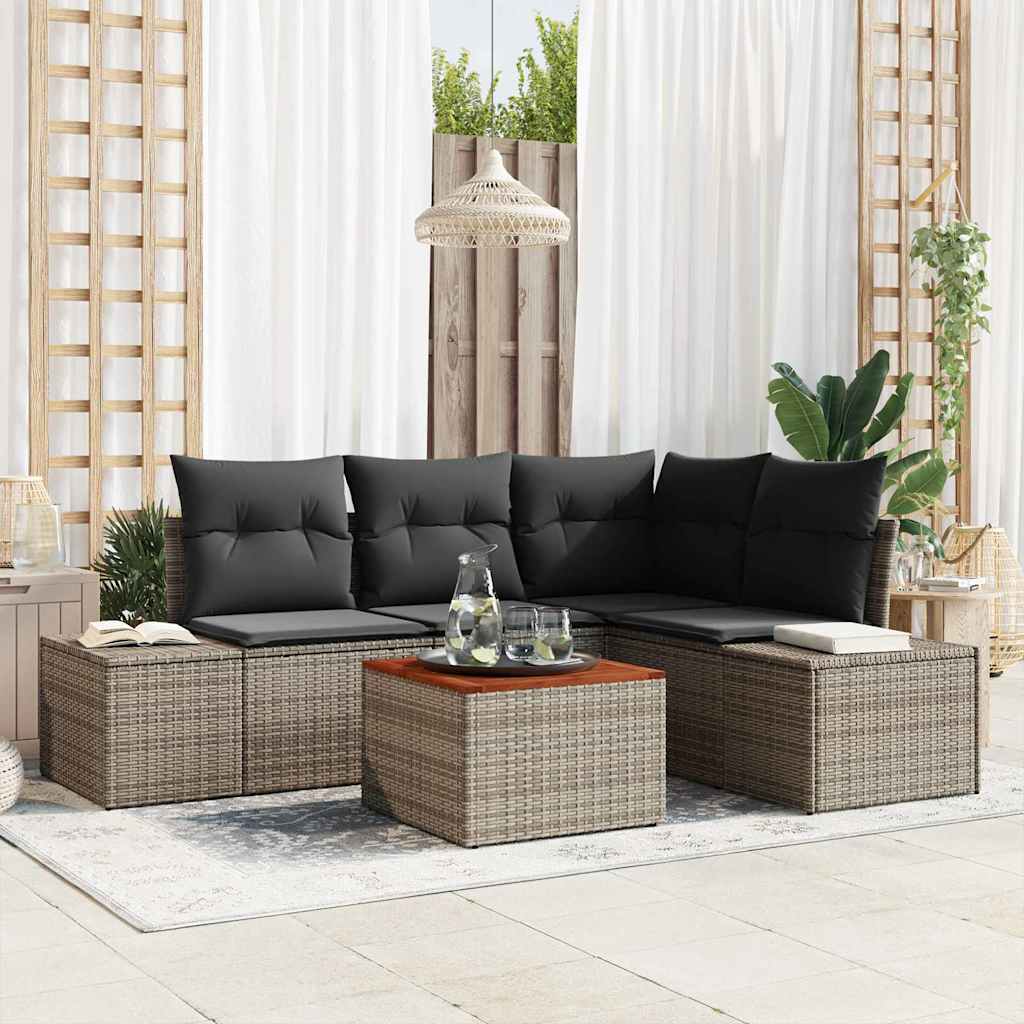 Garten-Sofa-Set mit Kissen 5 pcs Grau Poly Rattan