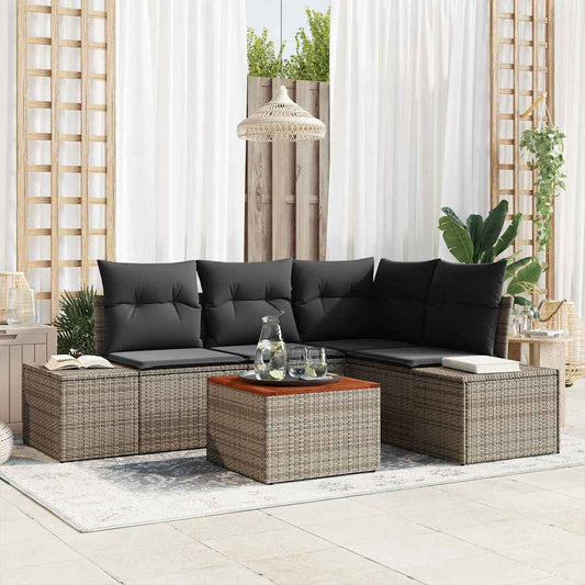 Garten-Sofa-Set mit Kissen 5 pcs Grau Poly Rattan