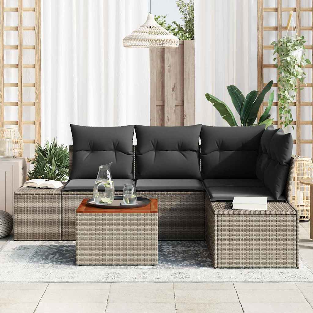 Garten-Sofa-Set mit Kissen 5 pcs Grau Poly Rattan