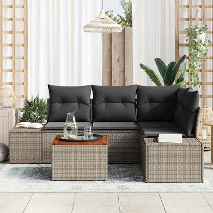Garten-Sofa-Set mit Kissen 5 pcs Grau Poly Rattan