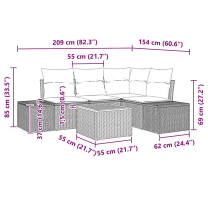 Garten-Sofa-Set mit Kissen 5 pcs Grau Poly Rattan