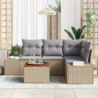 Garten-Sofa-Set mit Kissen 5 pcs Beige Poly Rattan