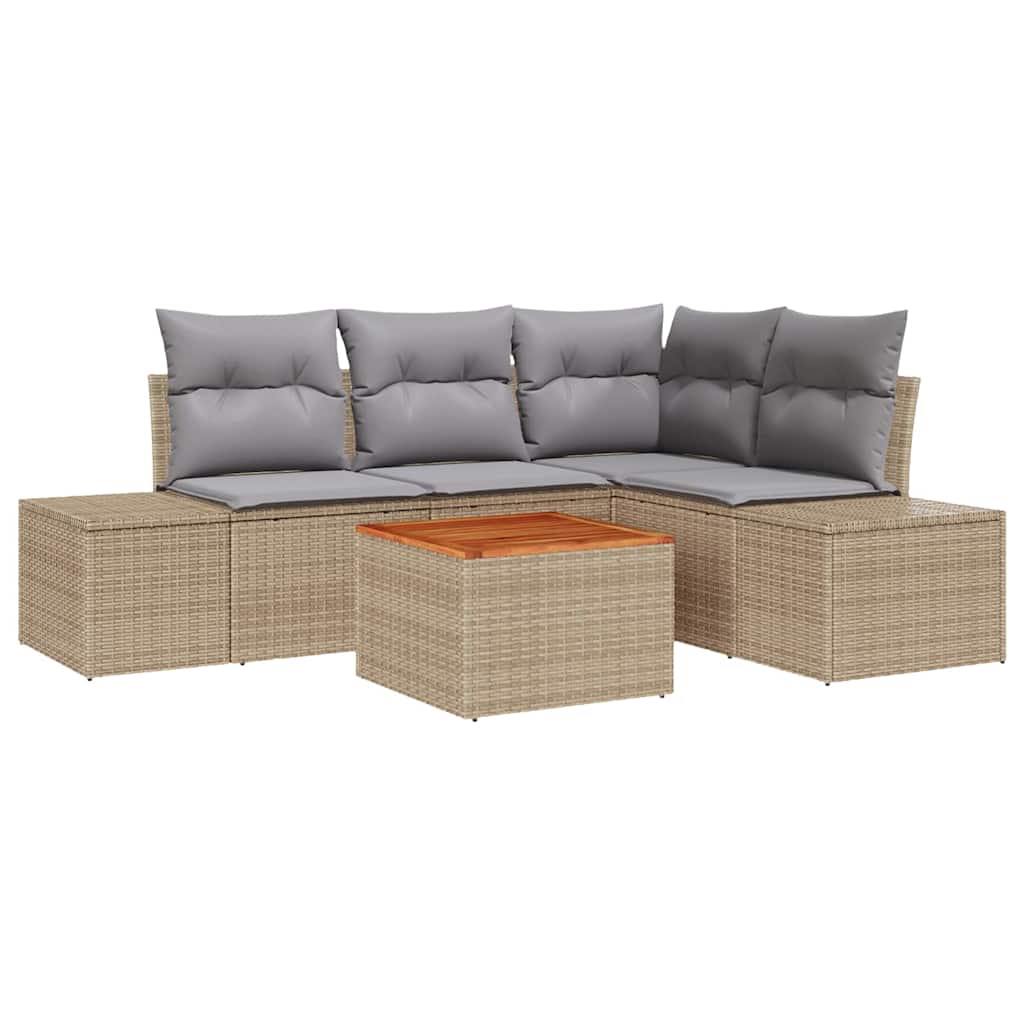 Garten-Sofa-Set mit Kissen 5 pcs Beige Poly Rattan