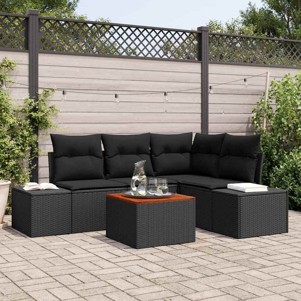 Garten-Sofa-Set mit Kissen 5 pcs Schwarz Poly Rattan