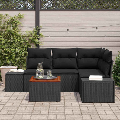 Garten-Sofa-Set mit Kissen 5 pcs Schwarz Poly Rattan