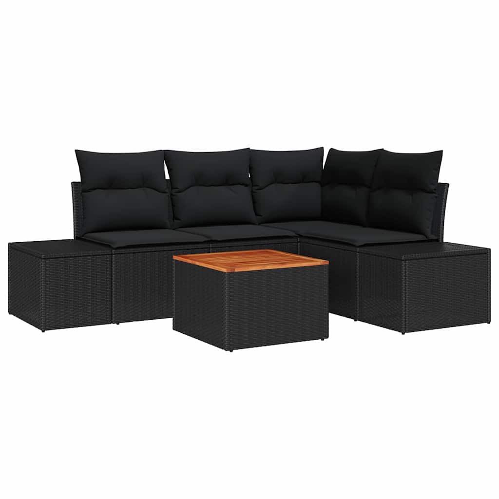 Garten-Sofa-Set mit Kissen 5 pcs Schwarz Poly Rattan