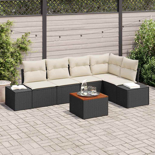 Garten-Sofa-Set mit Kissen 6 pcs Schwarz Poly Rattan