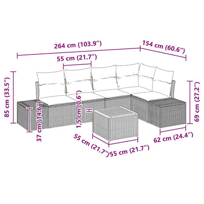 Garten-Sofa-Set mit Kissen 6 pcs Schwarz Poly Rattan