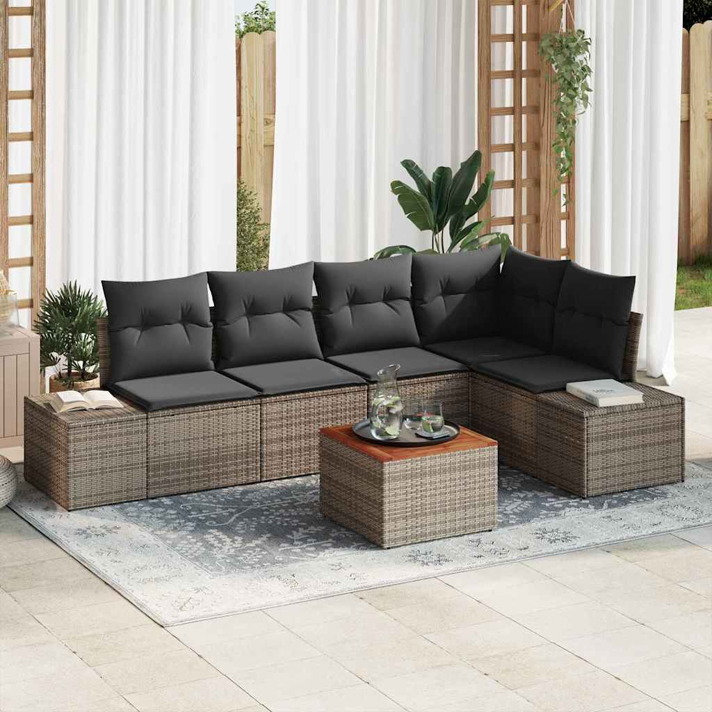 Garten-Sofa-Set mit Kissen 6 pcs Grau Poly Rattan