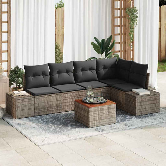 Garten-Sofa-Set mit Kissen 6 pcs Grau Poly Rattan