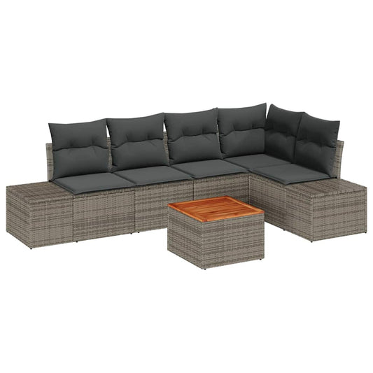 Garten-Sofa-Set mit Kissen 6 pcs Grau Poly Rattan